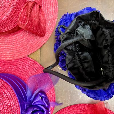 Women's Fashion Straw Hat Lot and Handbag Red Hat Society with purple