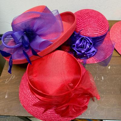 Women's Fashion Straw Hat Lot and Handbag Red Hat Society with purple