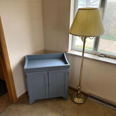 WOODEN CABINET AND FLOOR LAMP