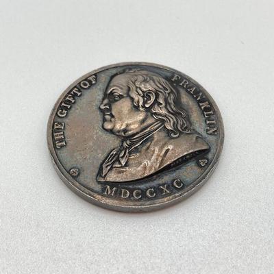 LOT 28: The Gift of Franklin Silver Medal / Coin, Benjamin Franklin Bronze Medal / Token and 200th Anniversary of The Saturday Evening...