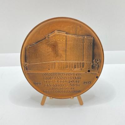 LOT 28: The Gift of Franklin Silver Medal / Coin, Benjamin Franklin Bronze Medal / Token and 200th Anniversary of The Saturday Evening...