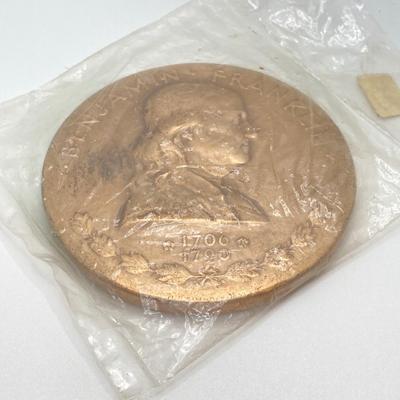 LOT 28: The Gift of Franklin Silver Medal / Coin, Benjamin Franklin Bronze Medal / Token and 200th Anniversary of The Saturday Evening...