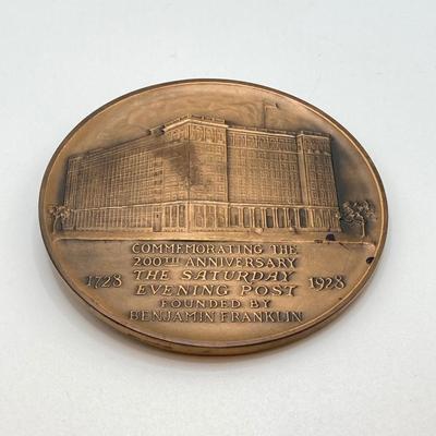 LOT 28: The Gift of Franklin Silver Medal / Coin, Benjamin Franklin Bronze Medal / Token and 200th Anniversary of The Saturday Evening...