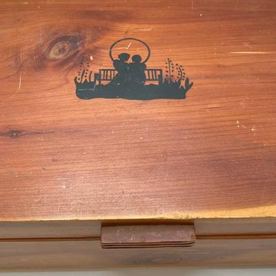 LOT 42: Vintage Cedar Box with Assorted Coins / Tokens