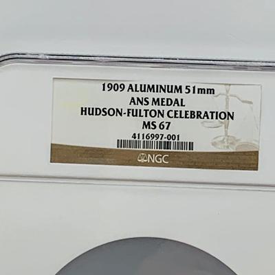 LOT 64: 1909 Aluminum ANS Medal - Hudson - Fulton Celebration NGC Graded