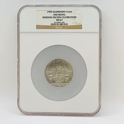 LOT 64: 1909 Aluminum ANS Medal - Hudson - Fulton Celebration NGC Graded