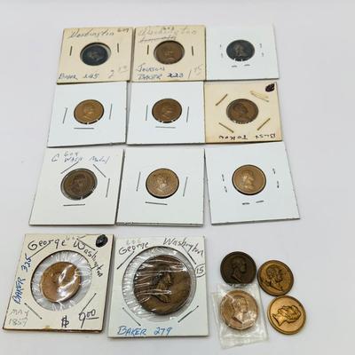 LOT 78: Collection of Washington and Lincoln Bronze and Metal Token/Medals