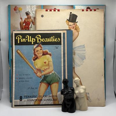 LOT 79: Collection of Vintage Pin-up Girl Posters, Julie London Calendar Girl 1956 Vinyl LP, and a Set of Venus De Milo Salt and Pepper...