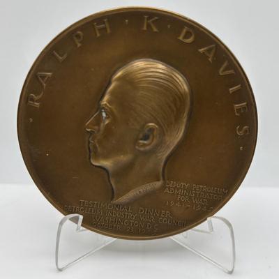 LOT 86: Bronze Metal Medallions: Ralph K Davies, Harold L Ickes, Philco 60th Anniversary, U.S.S. Enterprise, Dartmouth College, Wyeth Co,...