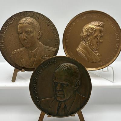 LOT 15: Bronze Metal Medallions Presidents Gerald Ford & James Buchanan along with Vice Admiral Hyman G Rickover