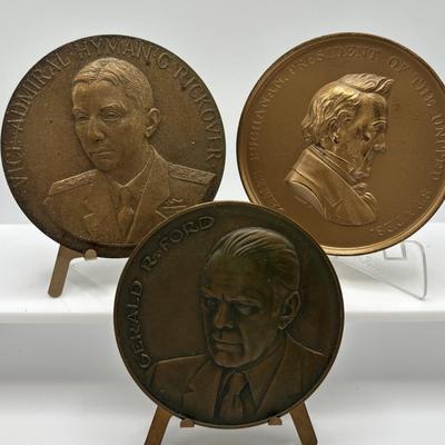 LOT 15: Bronze Metal Medallions Presidents Gerald Ford & James Buchanan along with Vice Admiral Hyman G Rickover