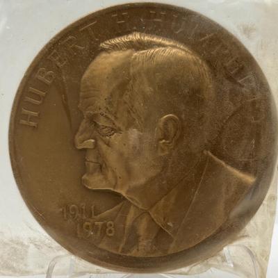 LOT 90: Collectible Bronze Metal Medallions President Hubert H Humphreys, Alben W Barkley, President George W Bush, John B Connally,...