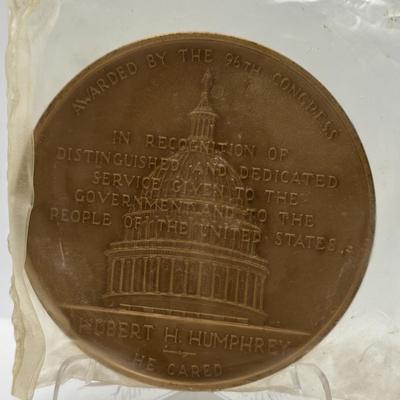 LOT 90: Collectible Bronze Metal Medallions President Hubert H Humphreys, Alben W Barkley, President George W Bush, John B Connally,...