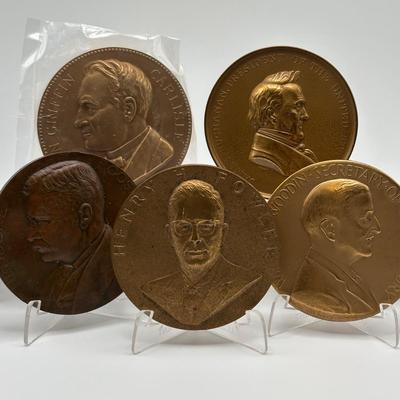 LOT 91: Assortment of Five (5) Bronze Metal Medallions: Secretary of the Treasury & US Presidents