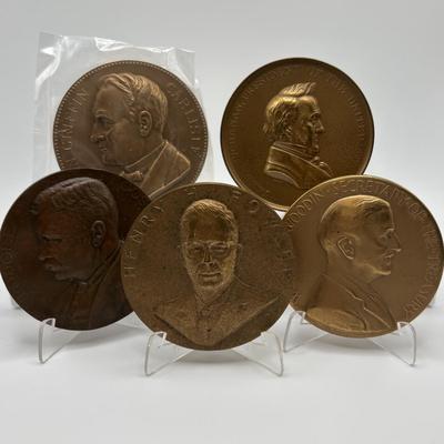 LOT 91: Assortment of Five (5) Bronze Metal Medallions: Secretary of the Treasury & US Presidents