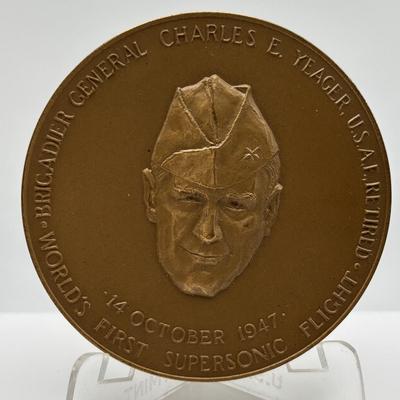 LOT 92: Collection of Five (5) Bronze Metal Medallions: Act of Congress, Worlds 1st Supersonic Flight, Navajo Code Talkers, General...