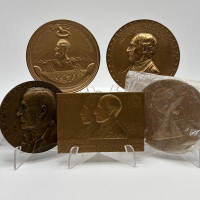 LOT 93: Collection of 5 Bronze Metal Medallions Orville & Wilbur Wright, Joseph Francis and Others