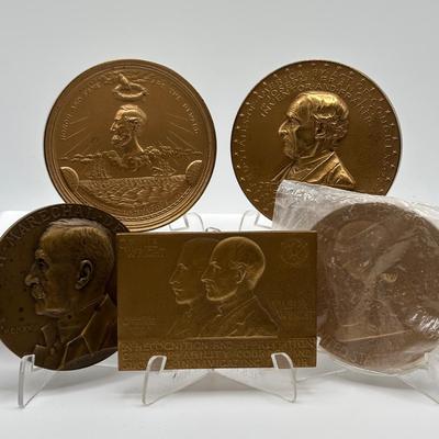 LOT 93: Collection of 5 Bronze Metal Medallions Orville & Wilbur Wright, Joseph Francis and Others