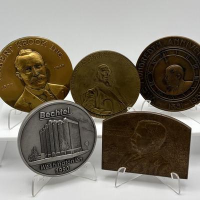 LOT 94: Collection of Four (4) Bronze Metal Medallions & More