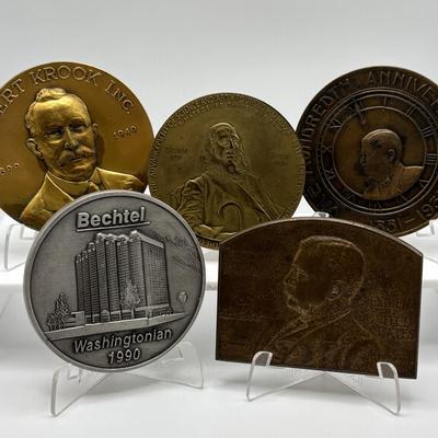 LOT 94: Collection of Four (4) Bronze Metal Medallions & More