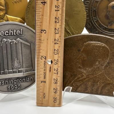 LOT 94: Collection of Four (4) Bronze Metal Medallions & More