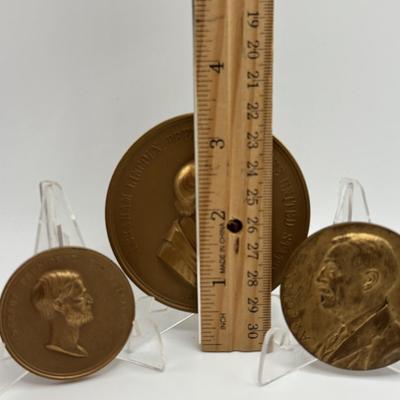 LOT 97: Collection of Three (3) Bronze Metal Medallions/Tokens President Abraham Lincoln, President U.S. Grant and Andrew W. Mellon