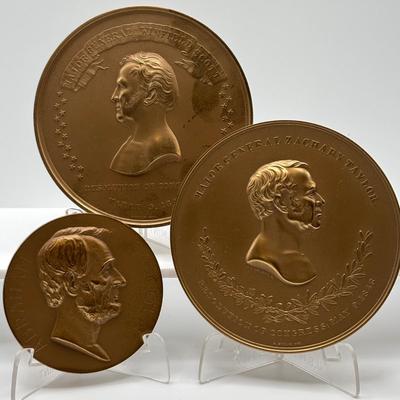 LOT 102: Bronze Metal Medallions of President Abrham Lincoln and C.C. Wright. F. Medal Honoring Major Genral Winfred Scott, Major Gernal...