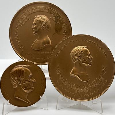 LOT 102: Bronze Metal Medallions of President Abrham Lincoln and C.C. Wright. F. Medal Honoring Major Genral Winfred Scott, Major Gernal...