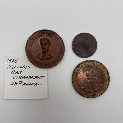 LOT 103: Medal Medallions/Tokens: 100th Anniversary of America, 1924 Illinois Grand Army of the Republic (GAR) Encampment 58th...