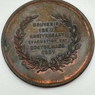LOT 106: Collection of Metal Medallions/Tokens: 100th Anniversary of American, Rhode Island Ship Token, 125th Evacuation Day in Boston