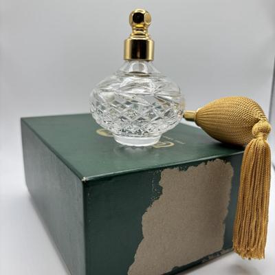 LOT 139: Lovely Ladies Dresser Collection: Vintage Tyrone Crystal Signed Cut Glass Tasseled Perfume Atomizer, Lenox Angel, Boxed...