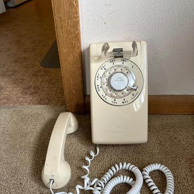 VINTAGE ROTARY WALL PHONE AND VINTAGE TELECHRON CLOCK