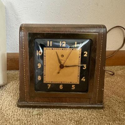 VINTAGE ROTARY WALL PHONE AND VINTAGE TELECHRON CLOCK