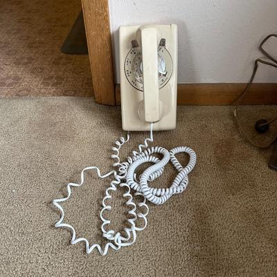 VINTAGE ROTARY WALL PHONE AND VINTAGE TELECHRON CLOCK