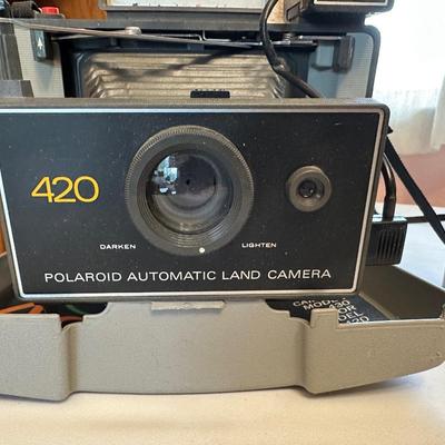 VINTAGE POLAROID AUTOMATIC LAND CAMERA 420, VINTAGE ASAHI PENTAX SPOTMATIC CAMERA AND SIGMA LENSES