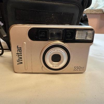 NIKON TELE TOUCH CAMERA, AMBICO 54” DELUXE VIDEO/PHOTO TRIPOD AND VIVITAR 550 PZ DATA BACK CAMERA