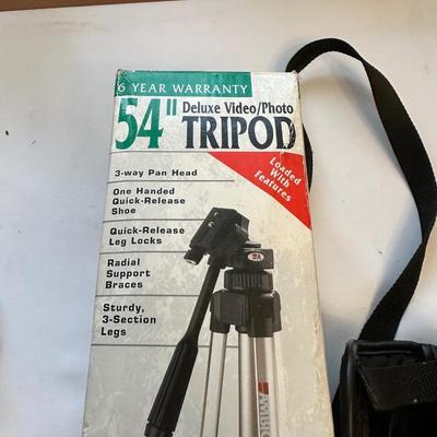NIKON TELE TOUCH CAMERA, AMBICO 54” DELUXE VIDEO/PHOTO TRIPOD AND VIVITAR 550 PZ DATA BACK CAMERA