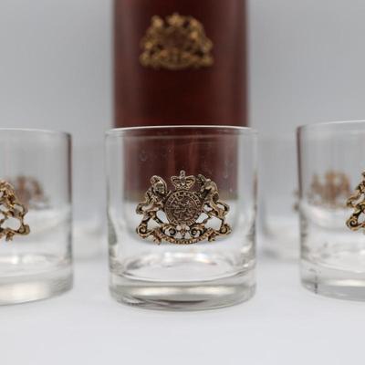 Great Britain Crest Glass Pitcher with Five Glasses
