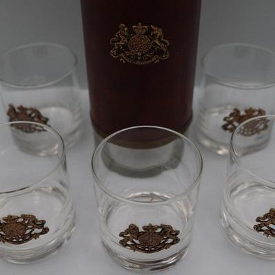 Great Britain Crest Glass Pitcher with Five Glasses