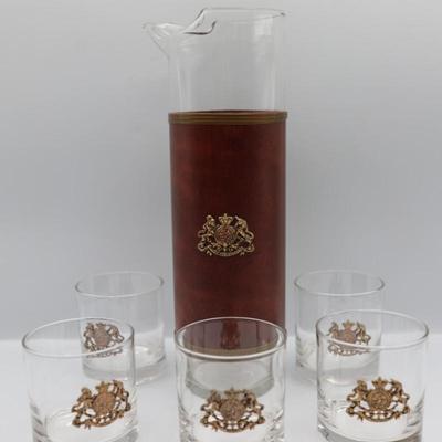 Great Britain Crest Glass Pitcher with Five Glasses