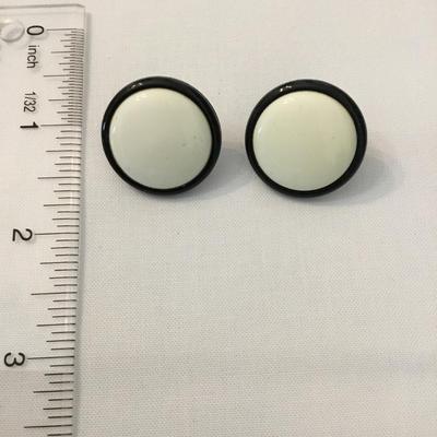 Vintage black and white lucite, circular studded earrings