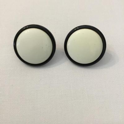 Vintage black and white lucite, circular studded earrings