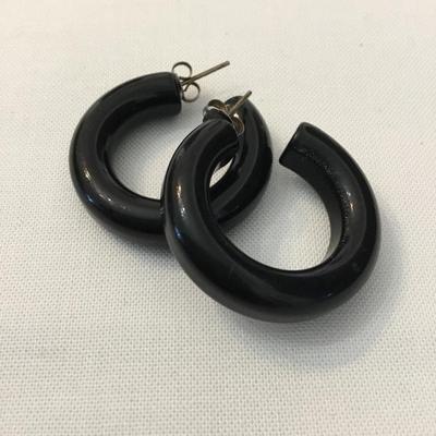 Cute vintage black lucite chunky hoop earrings