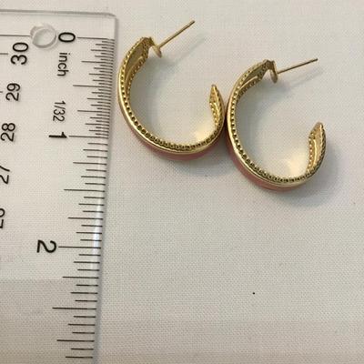 Vintage, gold, toned light, coral enamel hoop earrings