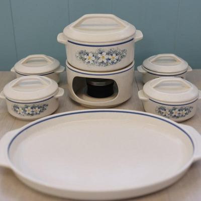 Lenox Temper-wave Dewdrops Ceramic Fondue Warmer Set and Ovenware