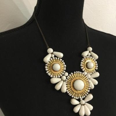 Large Zad White and gold, toned bib, statement, necklace