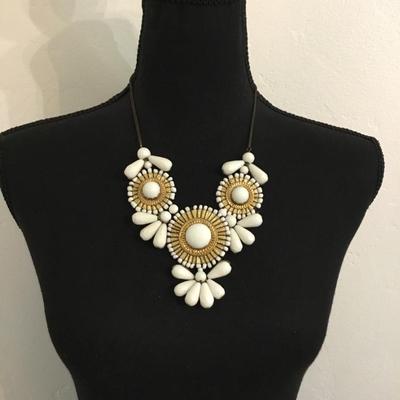 Large Zad White and gold, toned bib, statement, necklace