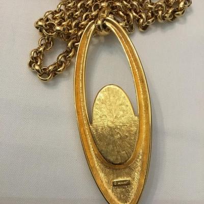 Vintage Monet signed gold plated Rolo belcher chain necklace and pendant