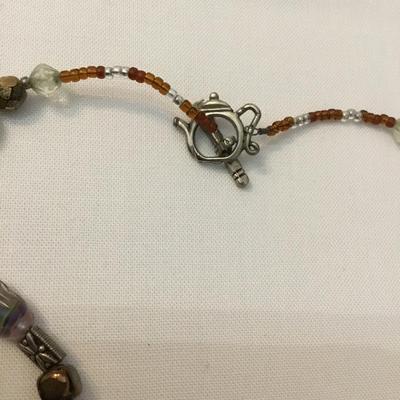 Beautiful stone beaded glass, beaded necklace, toggle necklace
