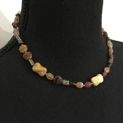 Beautiful stone beaded glass, beaded necklace, toggle necklace